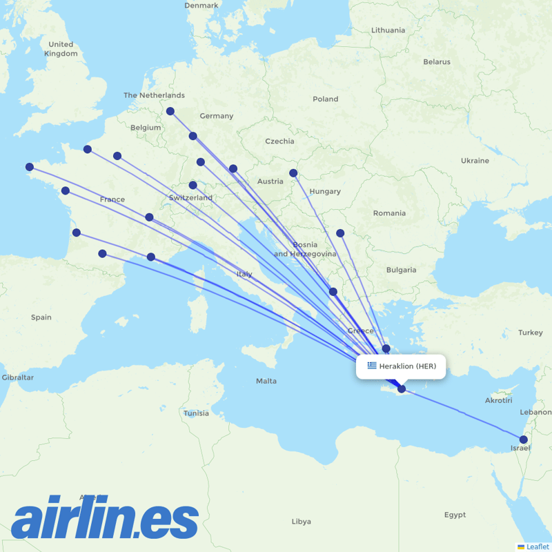 Aegean Airlines from Heraklion International Airport destination map