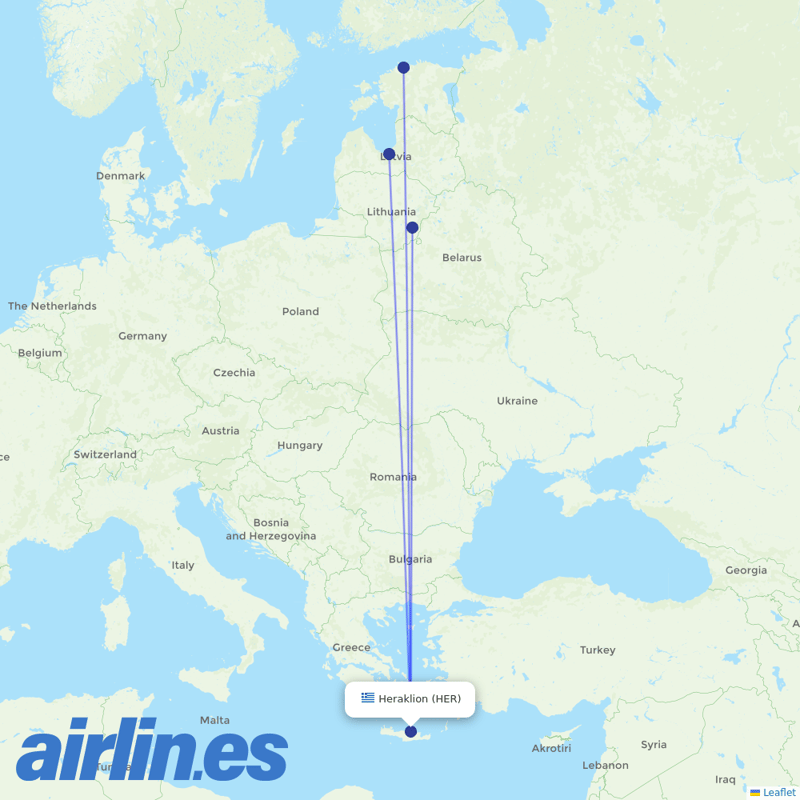 Air Baltic from Heraklion International Airport destination map