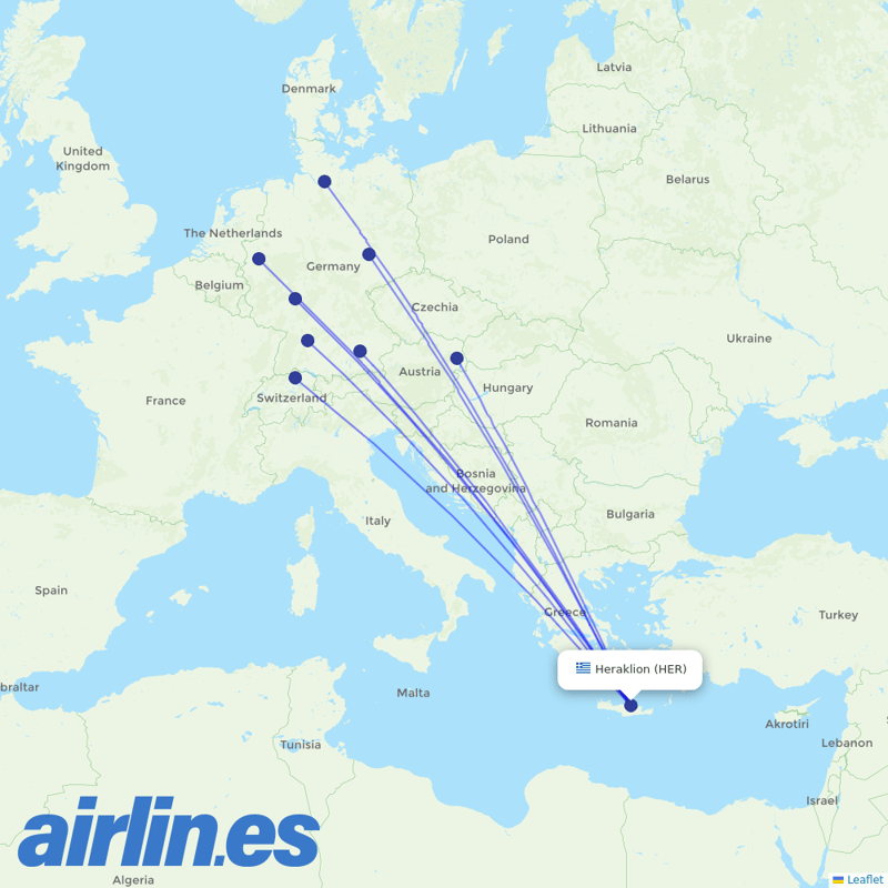 Condor from Heraklion International Airport destination map