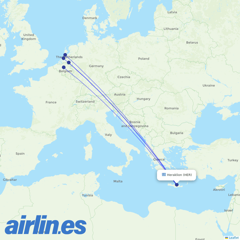 Transavia from Heraklion International Airport destination map