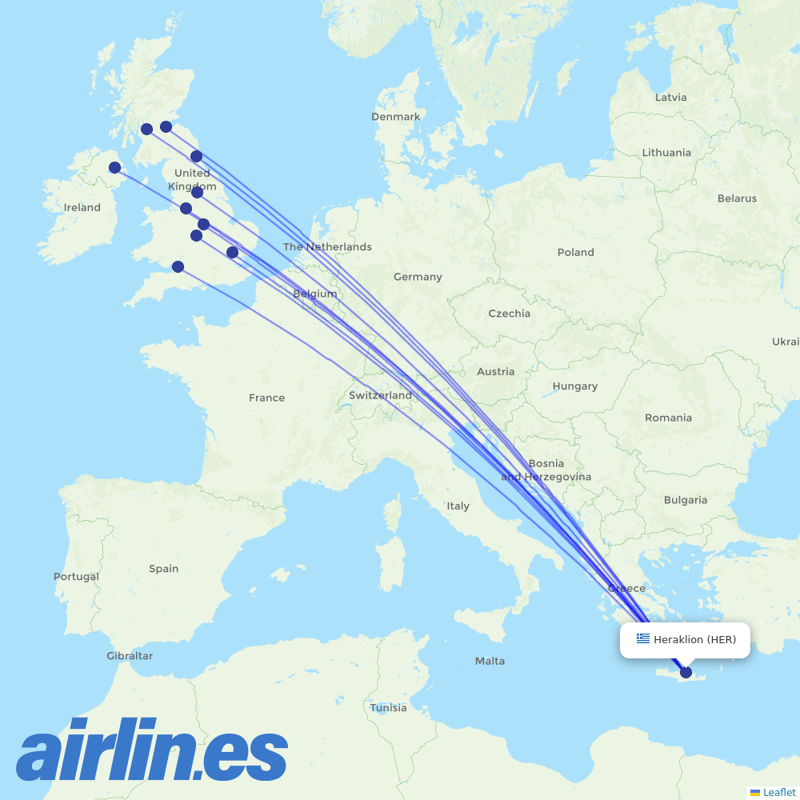 Jet2 from Heraklion International Airport destination map