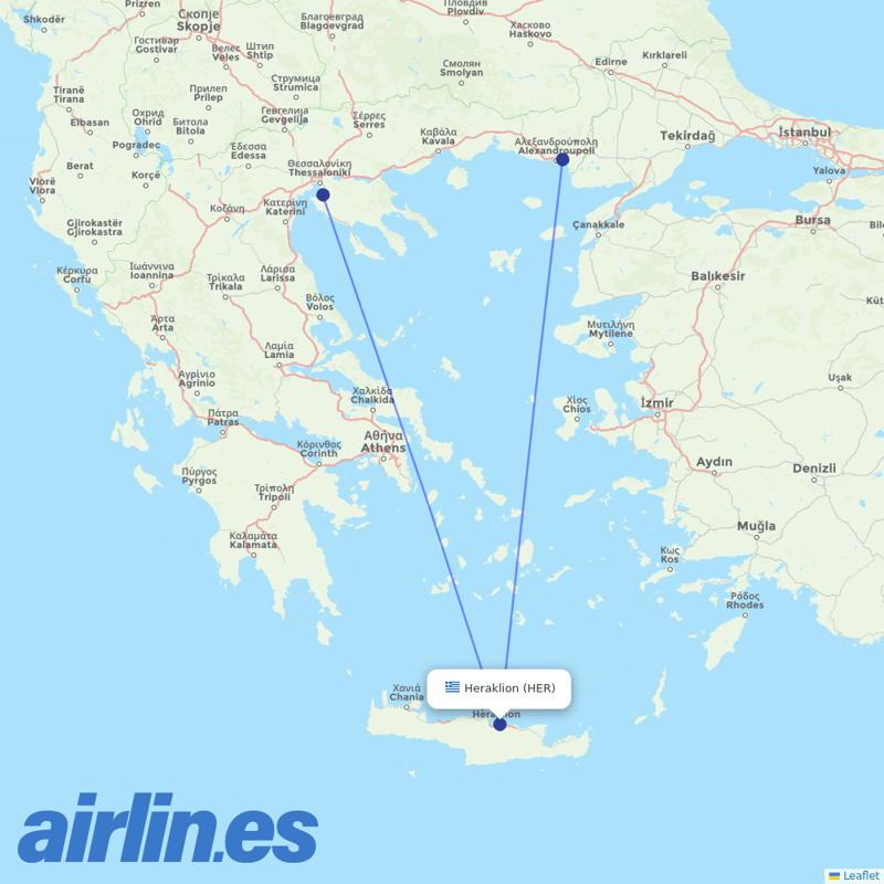 Olympic Air from Heraklion International Airport destination map