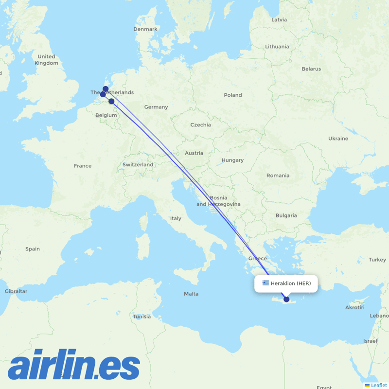TUIfly Netherlands from Heraklion International Airport destination map