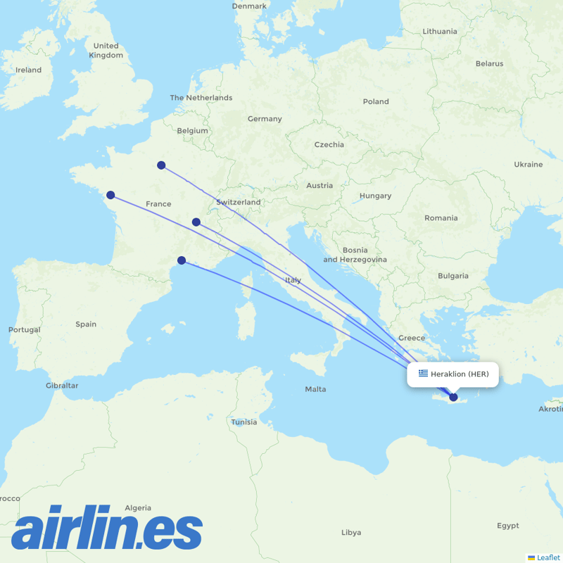 Transavia France from Heraklion International Airport destination map