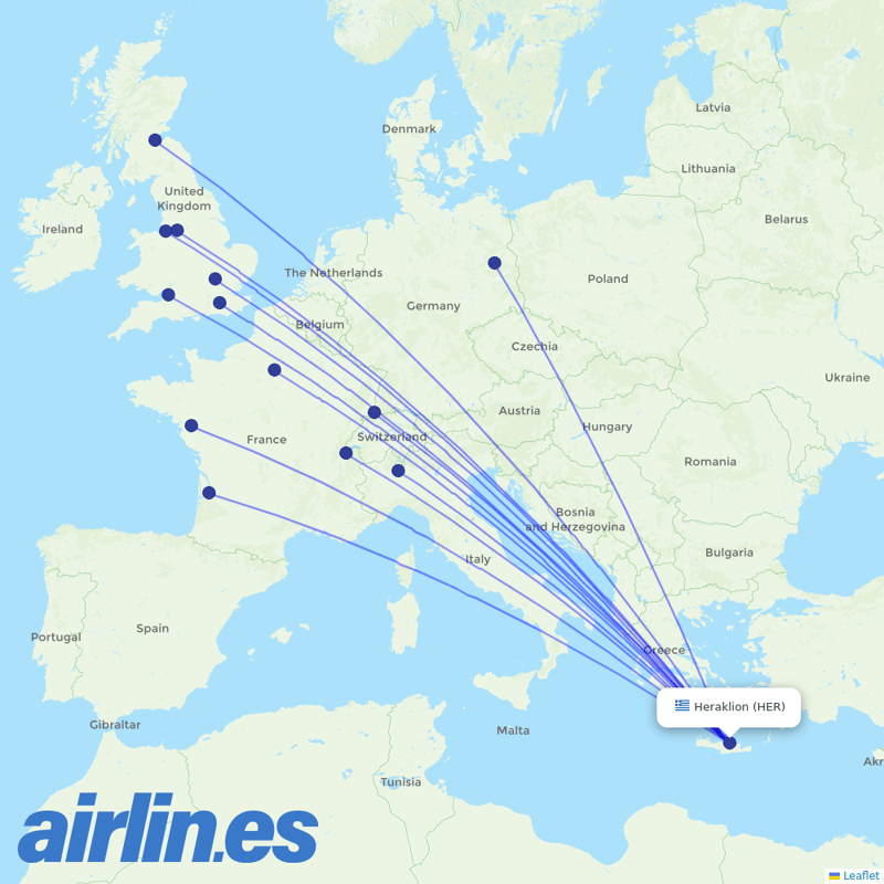 easyJet from Heraklion International Airport destination map