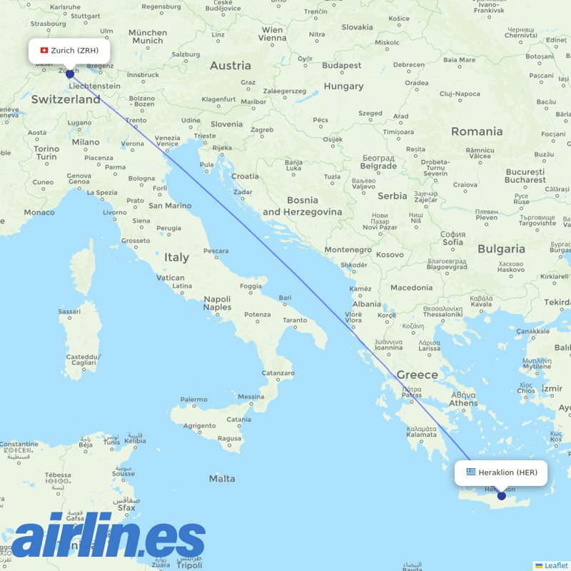 Edelweiss Air from Heraklion International Airport destination map