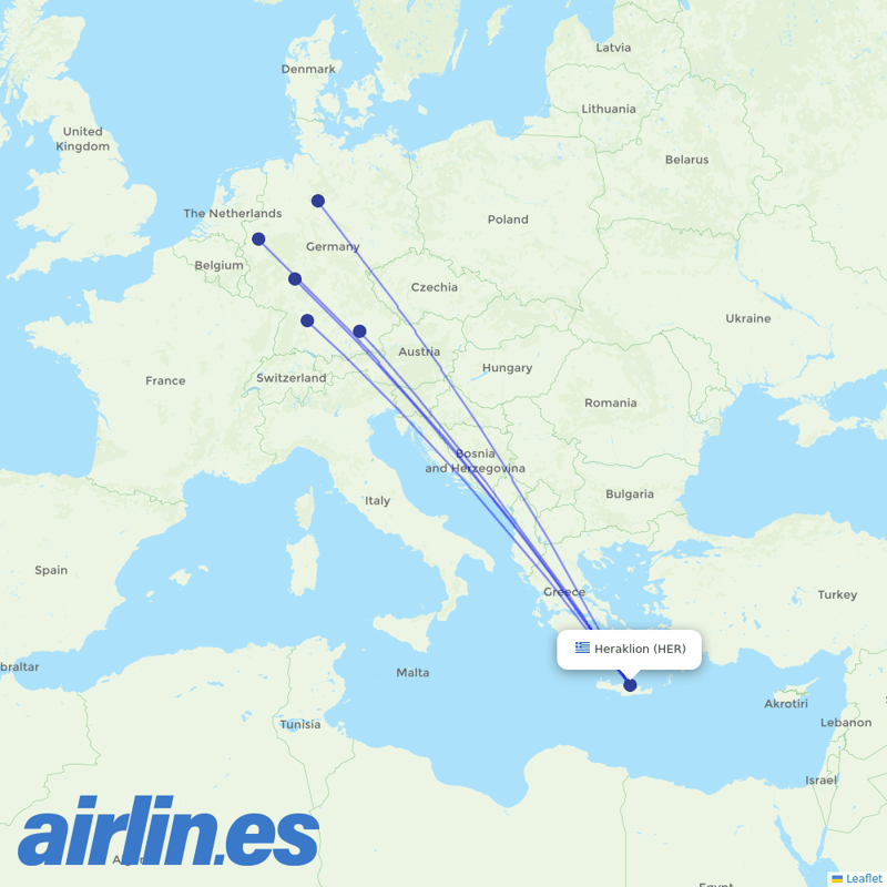 TUIfly from Heraklion International Airport destination map