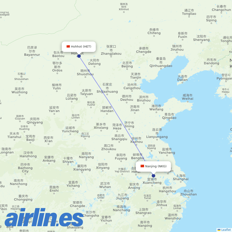 HongTu Airlines from Hohhot Baita International Airport destination map