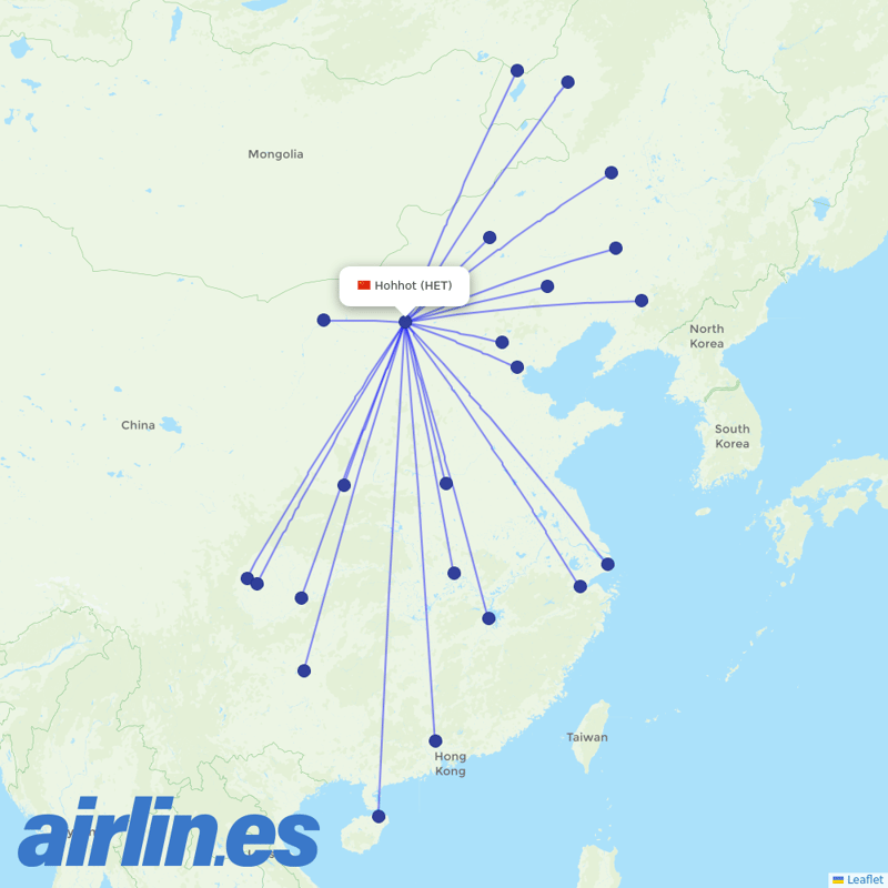 Air China from Hohhot Baita International Airport destination map