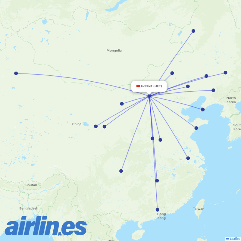 China Southern Airlines from Hohhot Baita International Airport destination map