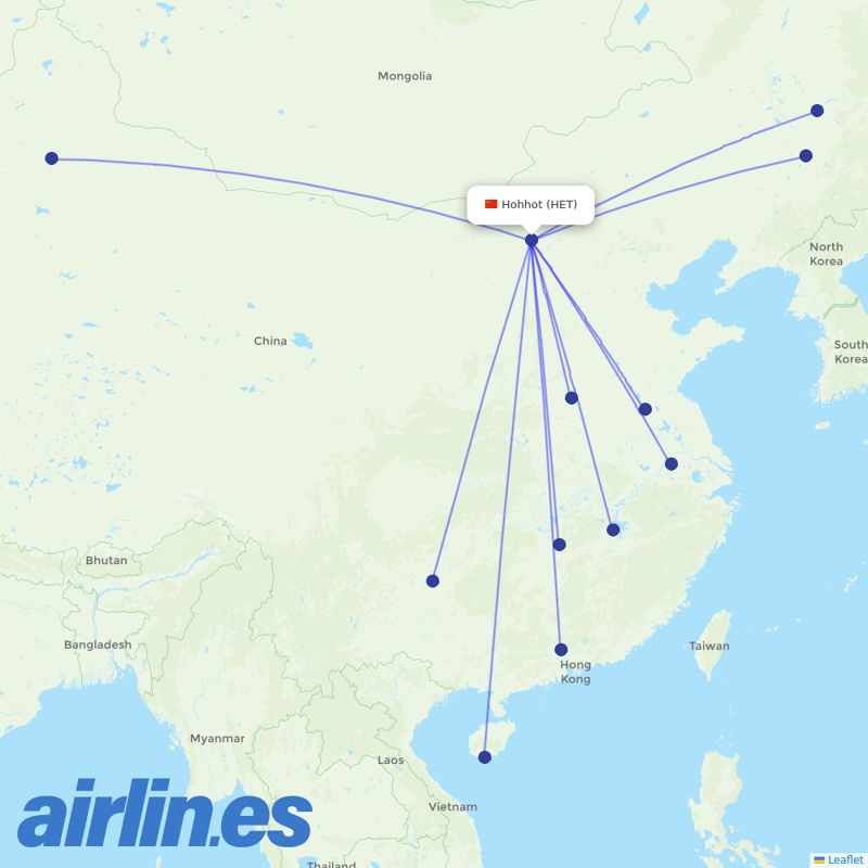 Hainan Airlines from Hohhot Baita International Airport destination map