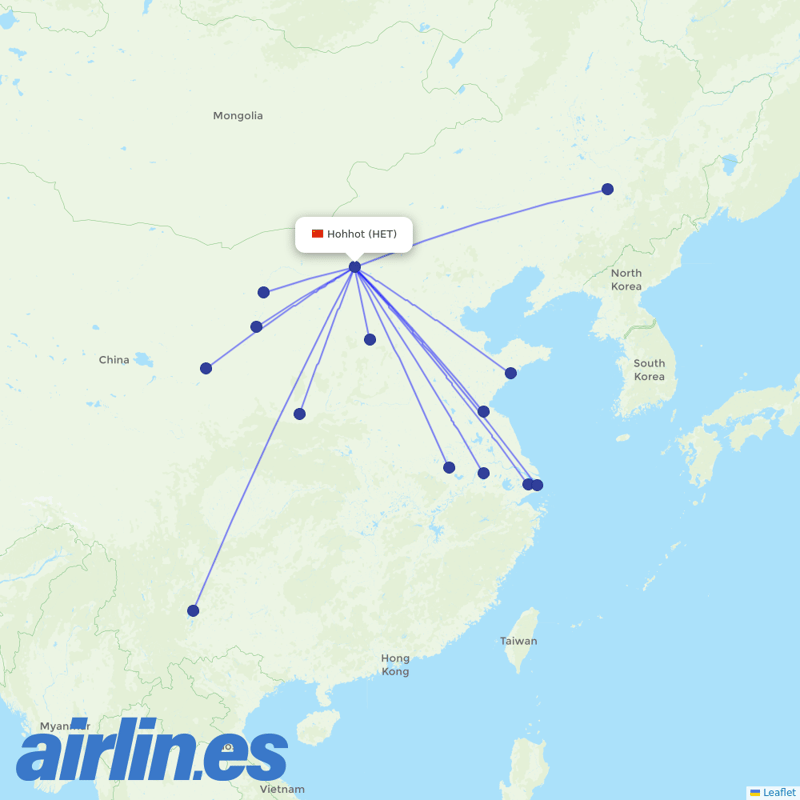 China Eastern Airlines from Hohhot Baita International Airport destination map
