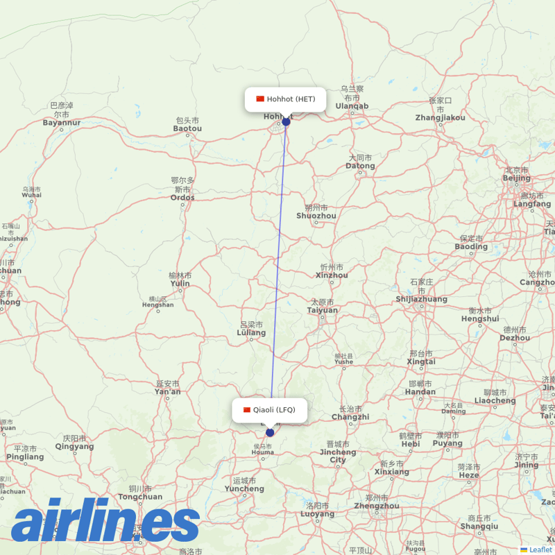 Jiangxi Airlines from Hohhot Baita International Airport destination map