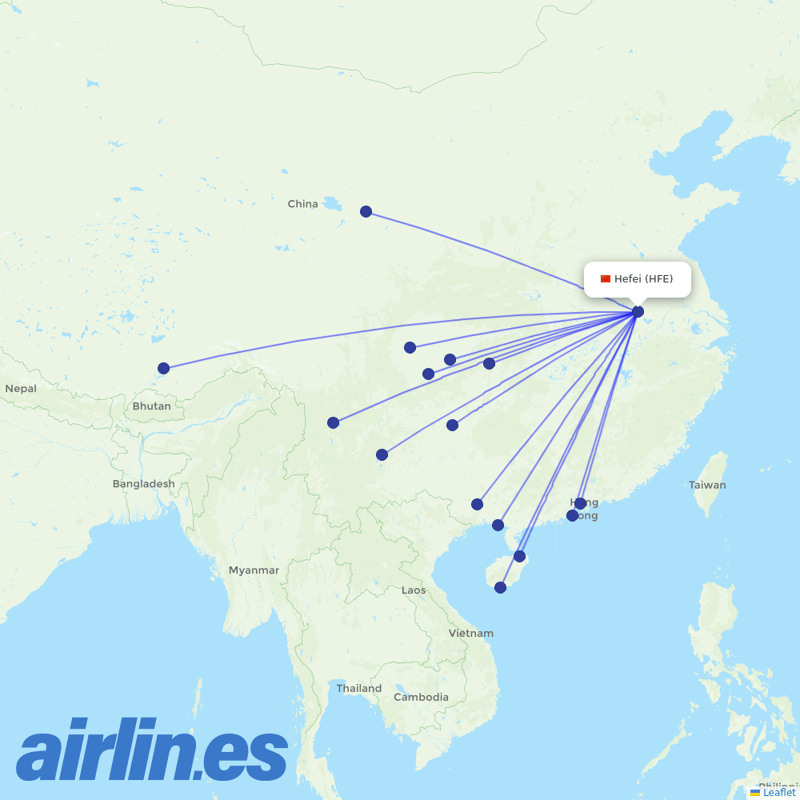 West Air (China) from Hefei Xinqiao Airport destination map