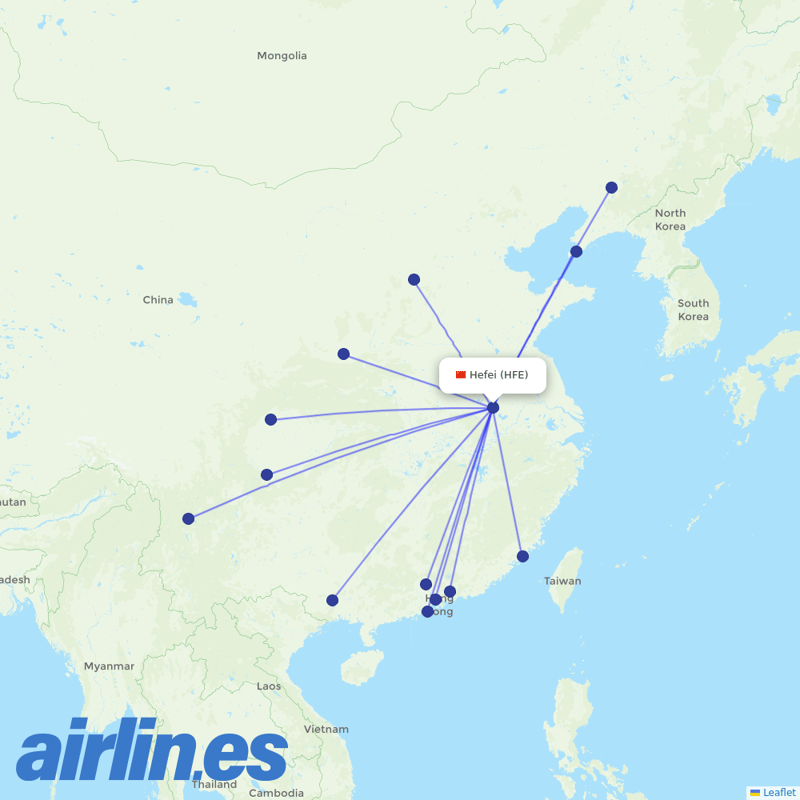 Shenzhen Airlines from Hefei Xinqiao Airport destination map