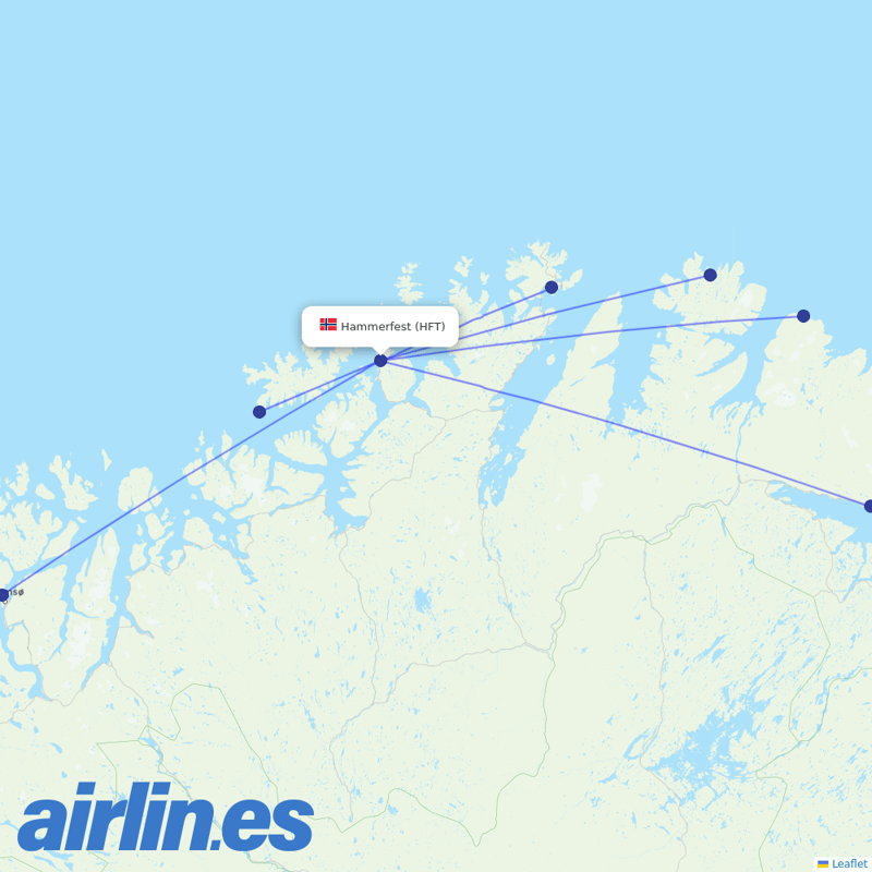 Wideroe from Hammerfest Airport destination map