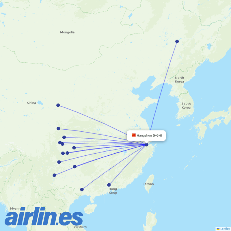 Sichuan Airlines from Hangzhou Xiaoshan International Airport destination map