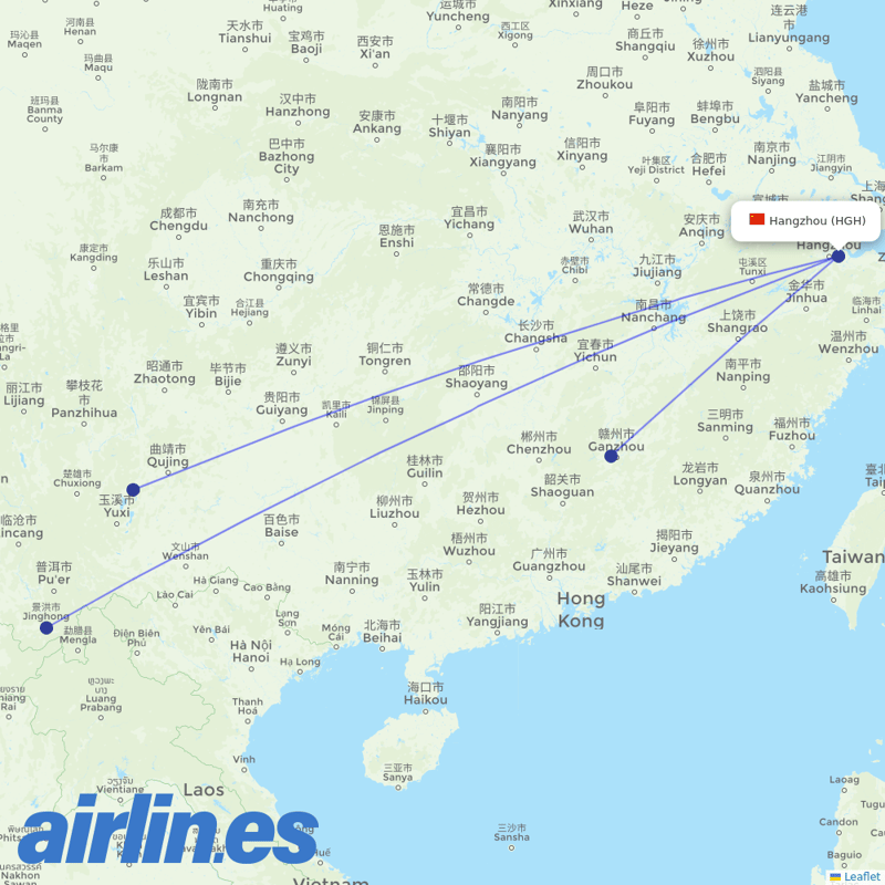 Lucky Air from Hangzhou Xiaoshan International Airport destination map