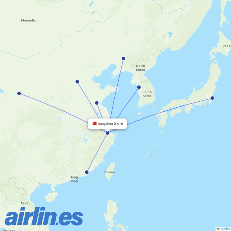 Spring Airlines from Hangzhou Xiaoshan International Airport destination map