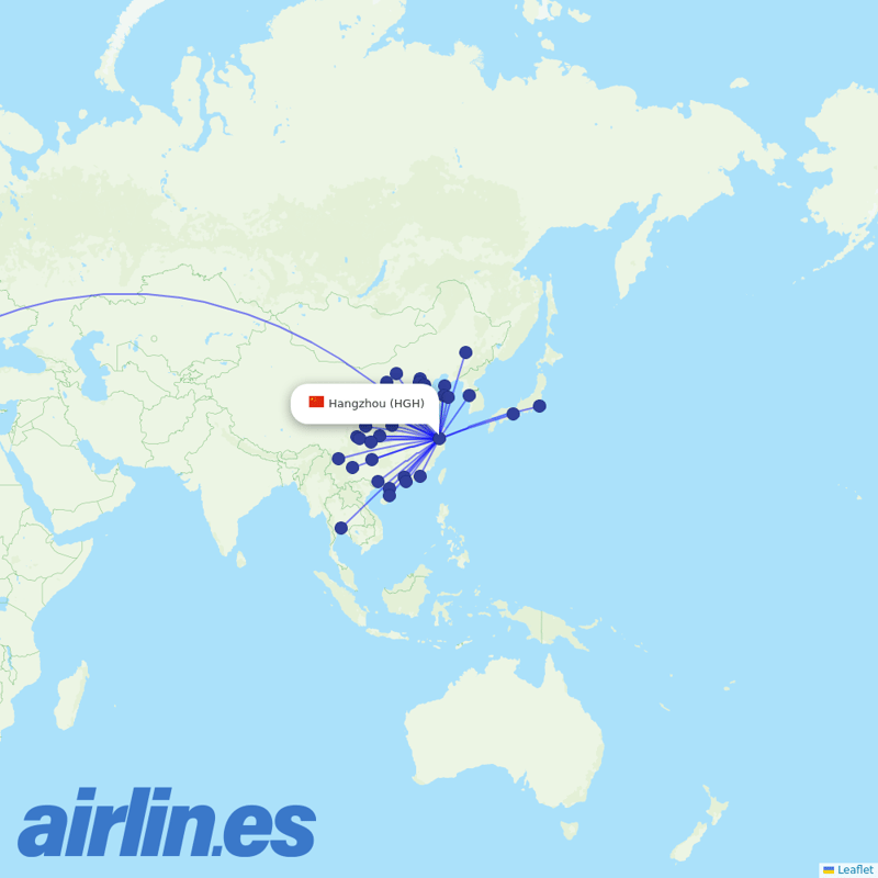 Air China from Hangzhou Xiaoshan International Airport destination map