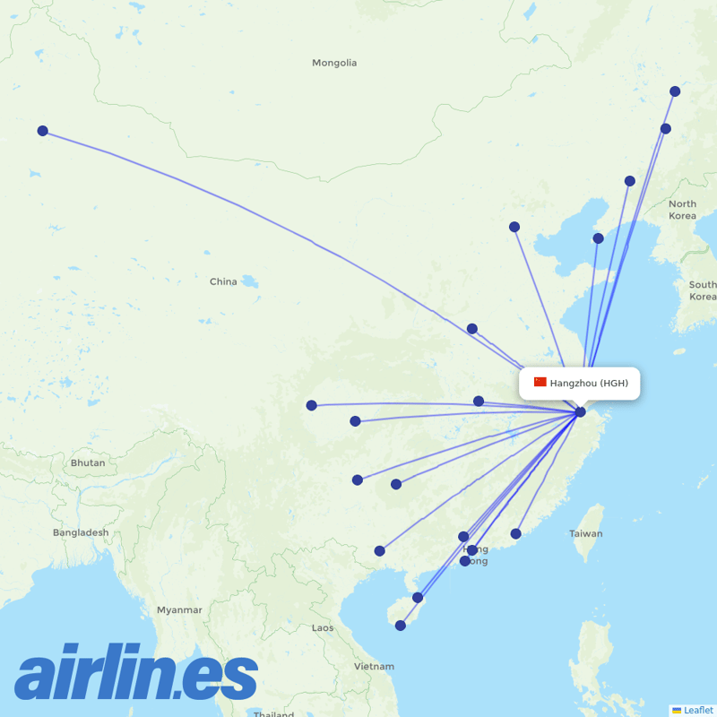 China Southern Airlines from Hangzhou Xiaoshan International Airport destination map