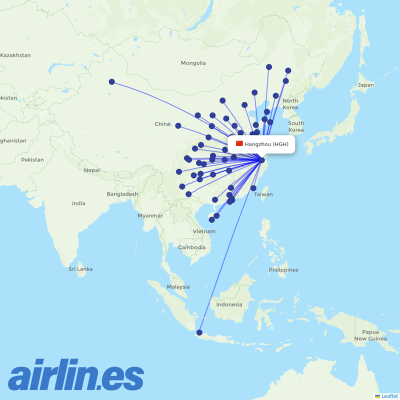 Loong Air from Hangzhou Xiaoshan International Airport destination map