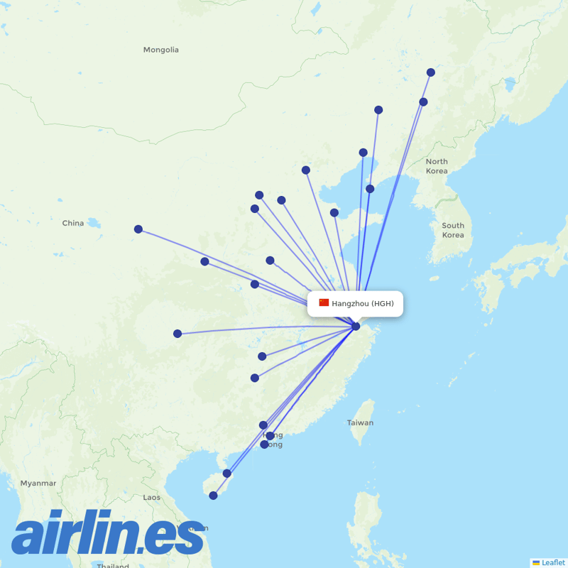 Hainan Airlines from Hangzhou Xiaoshan International Airport destination map