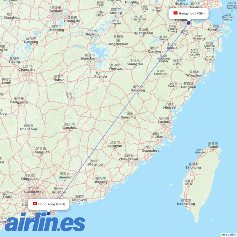 Hong Kong Airlines from Hangzhou Xiaoshan International Airport destination map