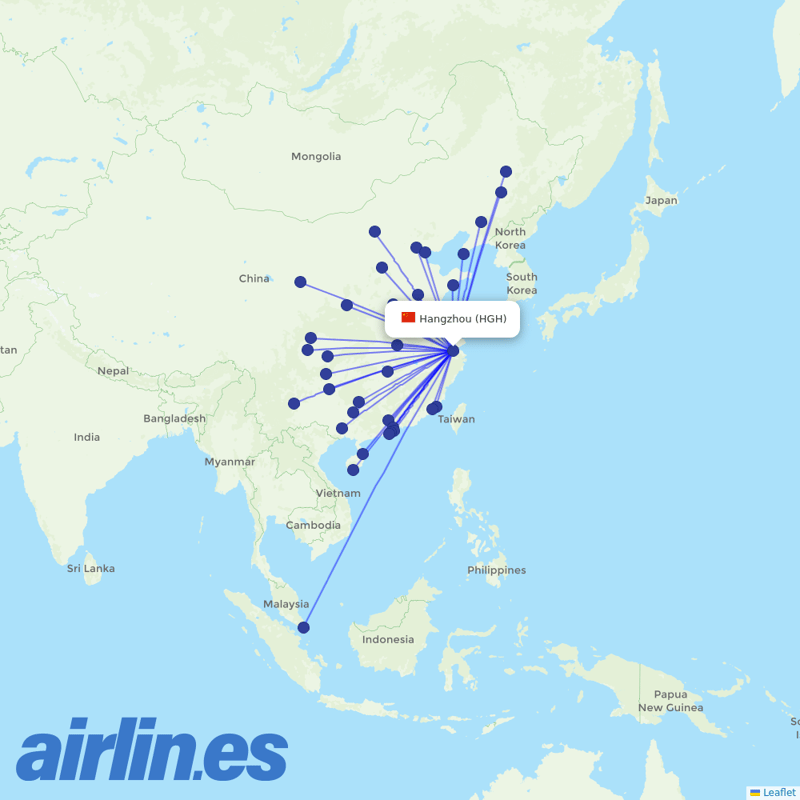 Xiamen Airlines from Hangzhou Xiaoshan International Airport destination map