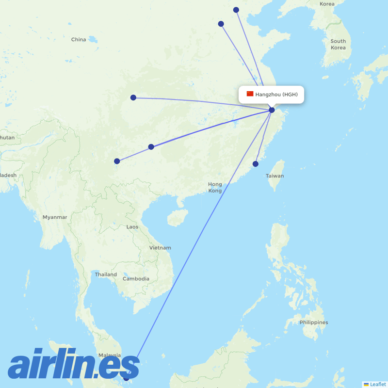 Hebei Airlines from Hangzhou Xiaoshan International Airport destination map