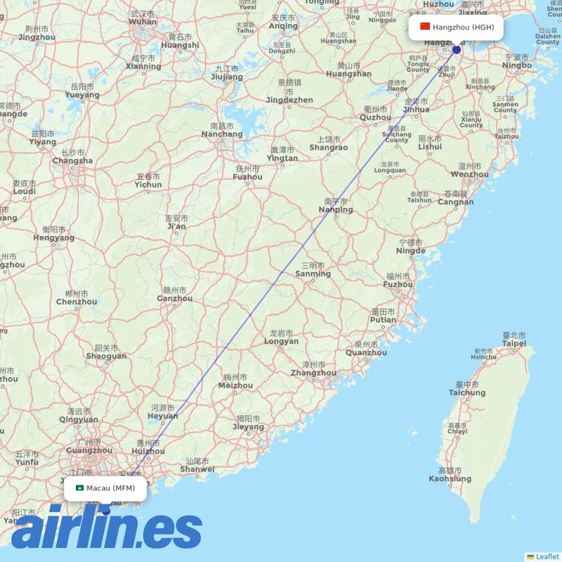 Air Macau from Hangzhou Xiaoshan International Airport destination map