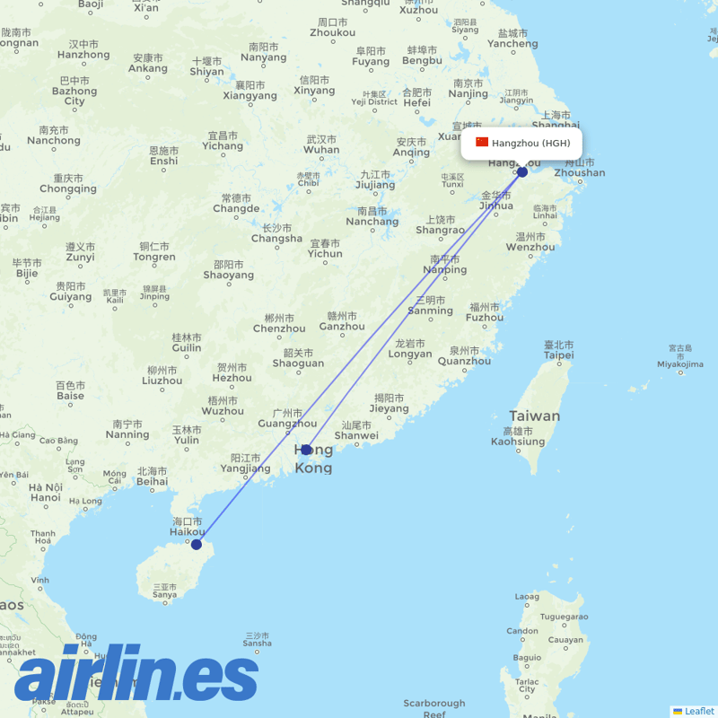 Suparna Airlines from Hangzhou Xiaoshan International Airport destination map