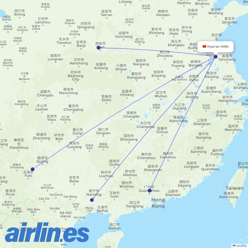 China Eastern Airlines from Huai'an Lianshui Airport destination map