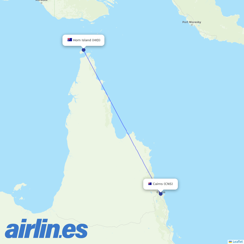 Qantas from Horn Island destination map