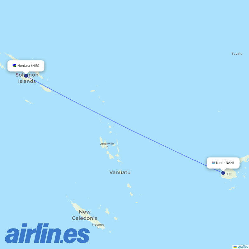 Fiji Airways from Honiara International destination map