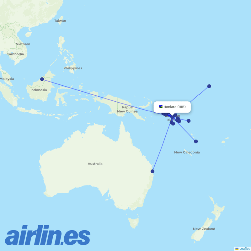 Solomon Airlines from Honiara International destination map