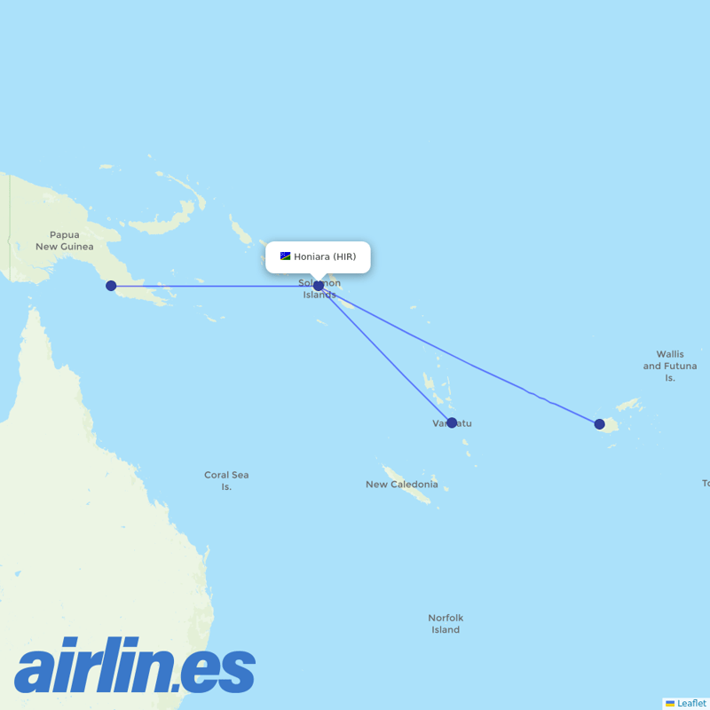 Air Niugini from Honiara International destination map
