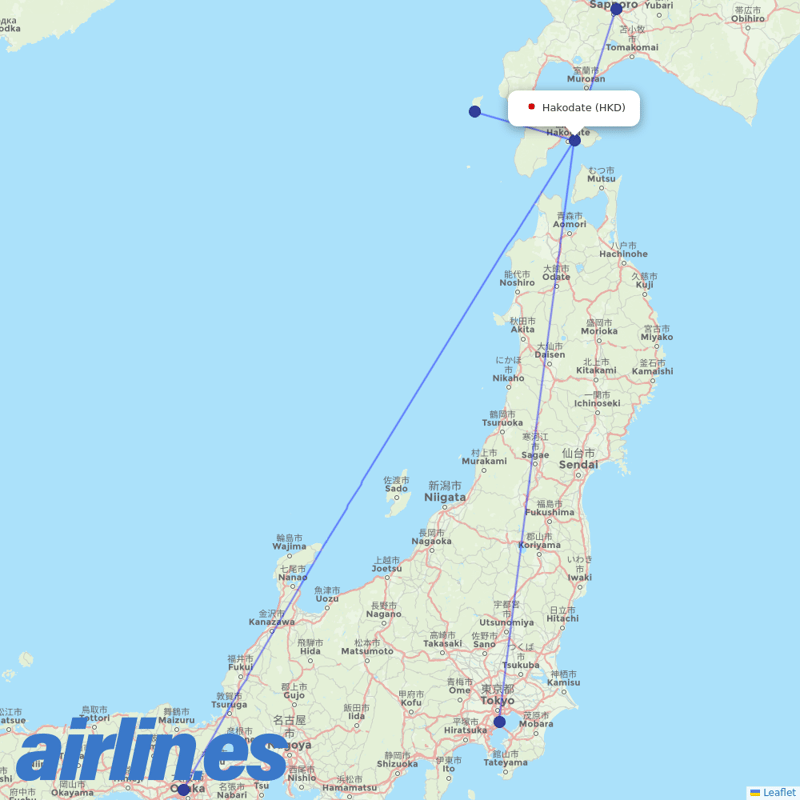 JAL from Hakodate destination map