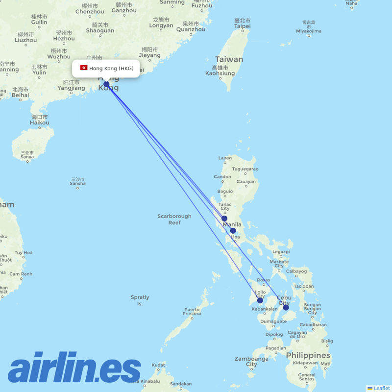 Cebu Pacific Air from Hong Kong International Airport destination map