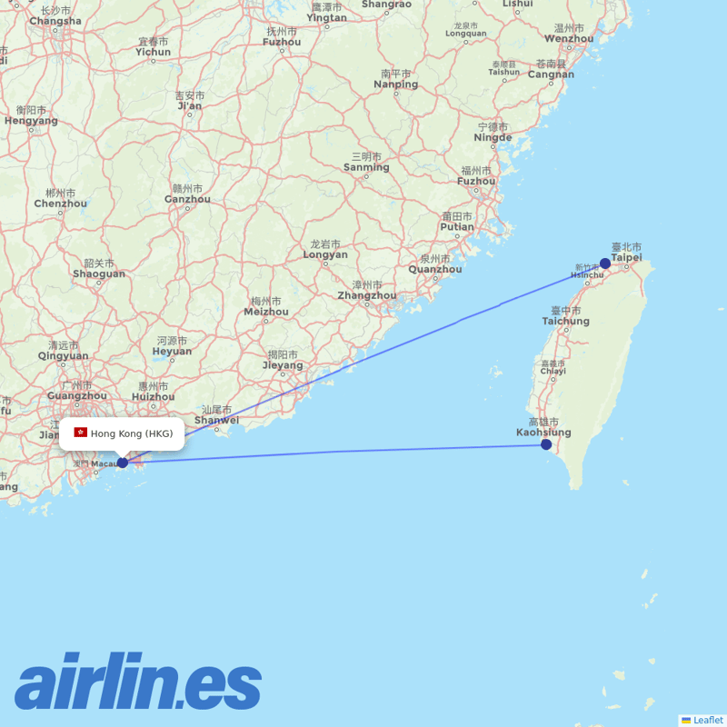 China Airlines from Hong Kong International Airport destination map