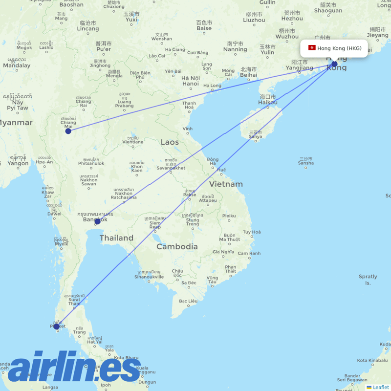 Thai AirAsia from Hong Kong International Airport destination map