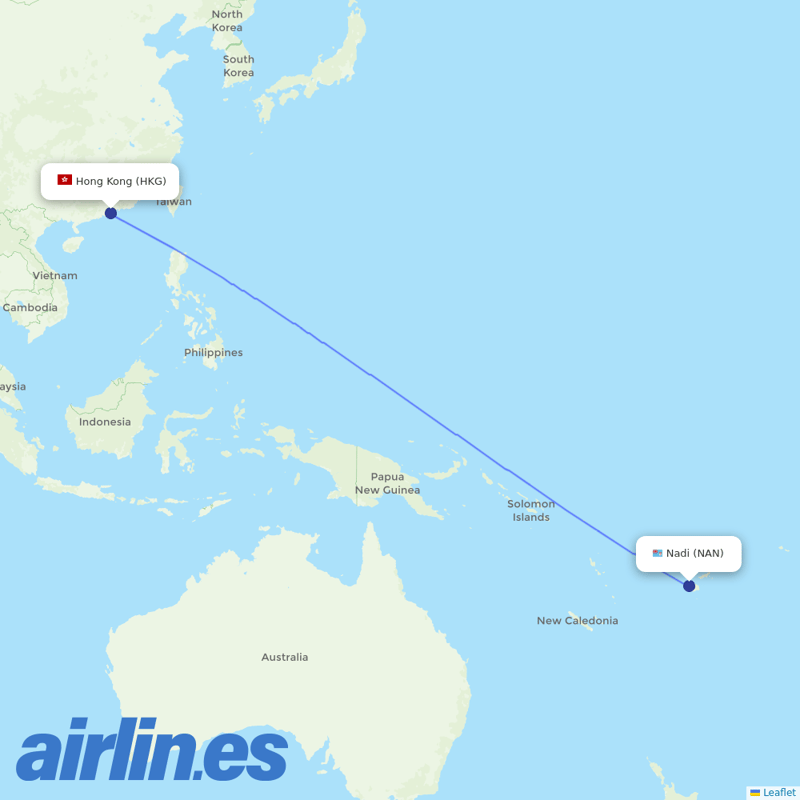 Fiji Airways from Hong Kong International Airport destination map