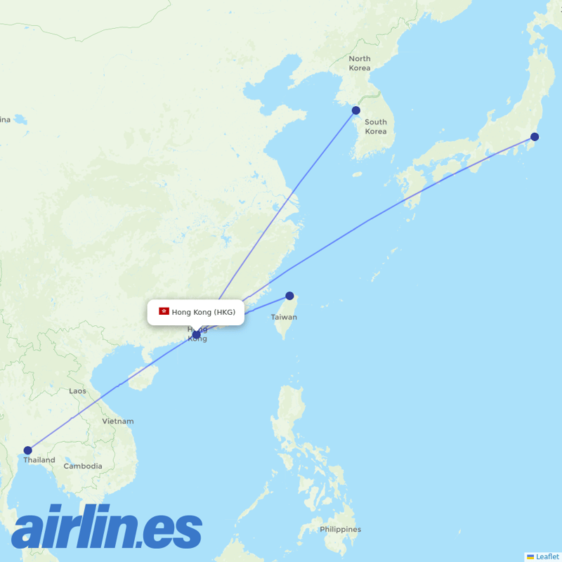 Asia Atlantic Airlines from Hong Kong International Airport destination map