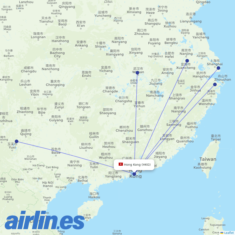 China Eastern Airlines from Hong Kong International Airport destination map
