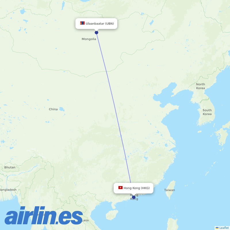 Miat - Mongolian Airlines from Hong Kong International Airport destination map