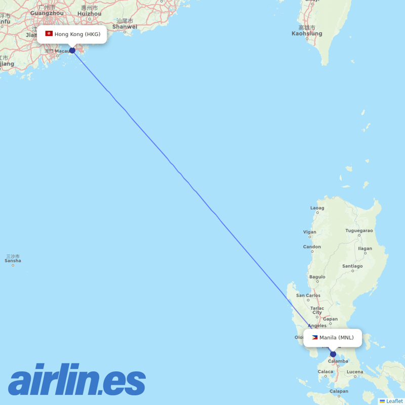 Philippine Airlines from Hong Kong International Airport destination map