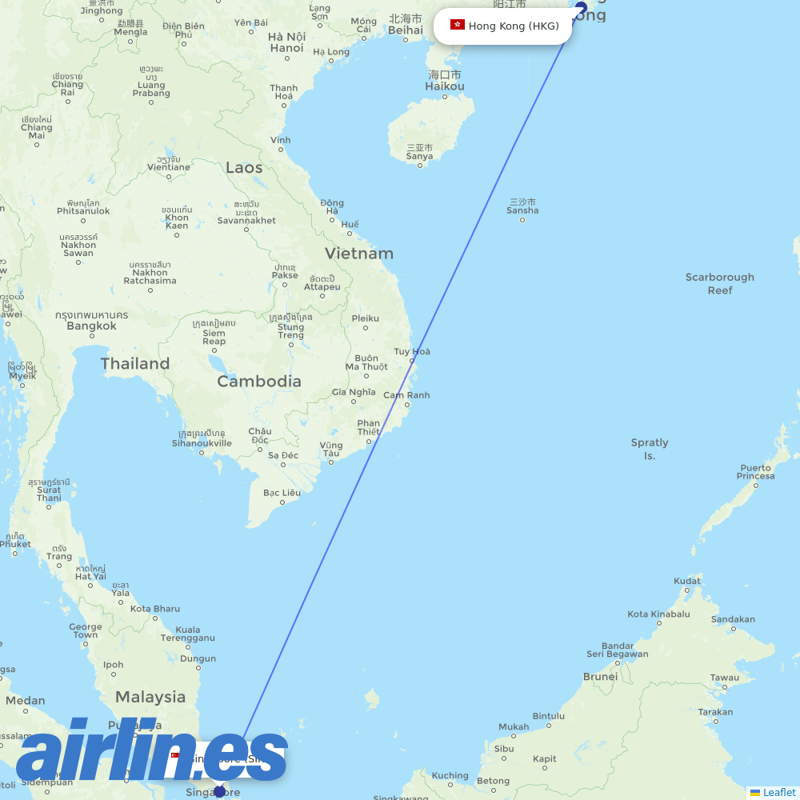 Singapore Airlines from Hong Kong International Airport destination map