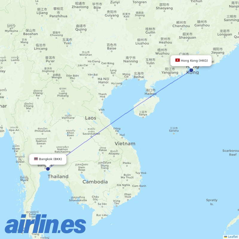 Thai Airways International from Hong Kong International Airport destination map