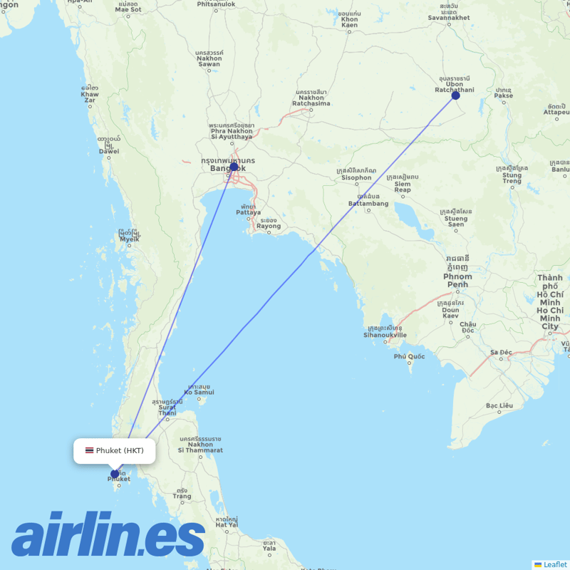 Nok Air from Phuket International Airport destination map