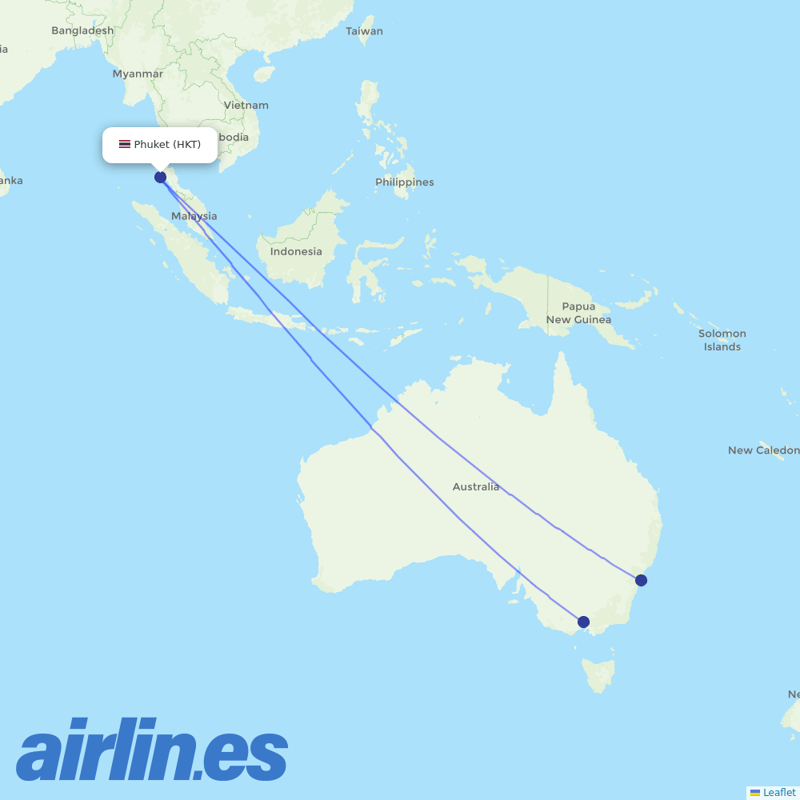 Jetstar from Phuket International Airport destination map
